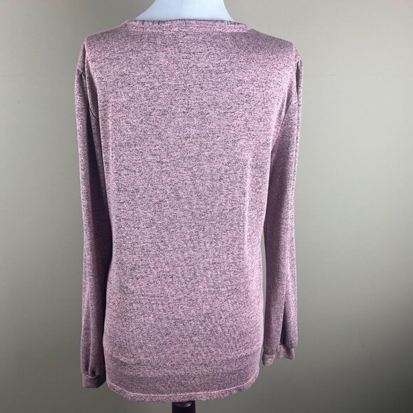 Maurices Long Sleeve Fine Knit Top Size L Pink Black Heathered Print Floral Lace - Picture 5 of 9
